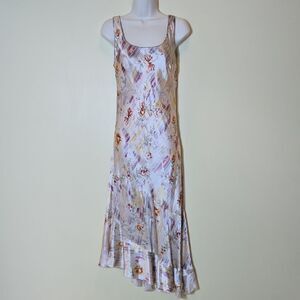 Vintage Lapis Y2K Fairy Silk Dress Size Large Beaded‎ Asymetric Floral Midi Max